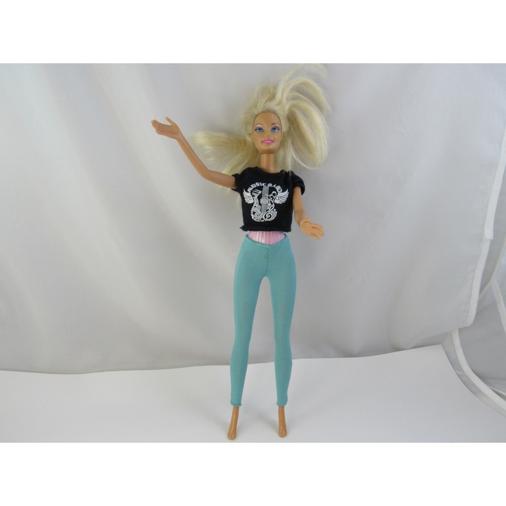 Barbie Doll Blonde Hair Black MUSIC BAND Crop Top Aqua Leggings 2010 Mattel